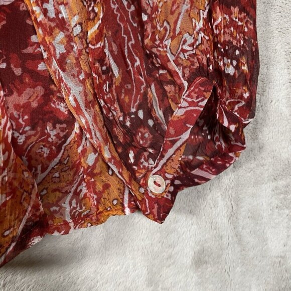 Soft Surroundings Top Plus 2X Cheyla Tunic Red Paisley Crinkle Chiffon Button Up - Picture 7 of 12